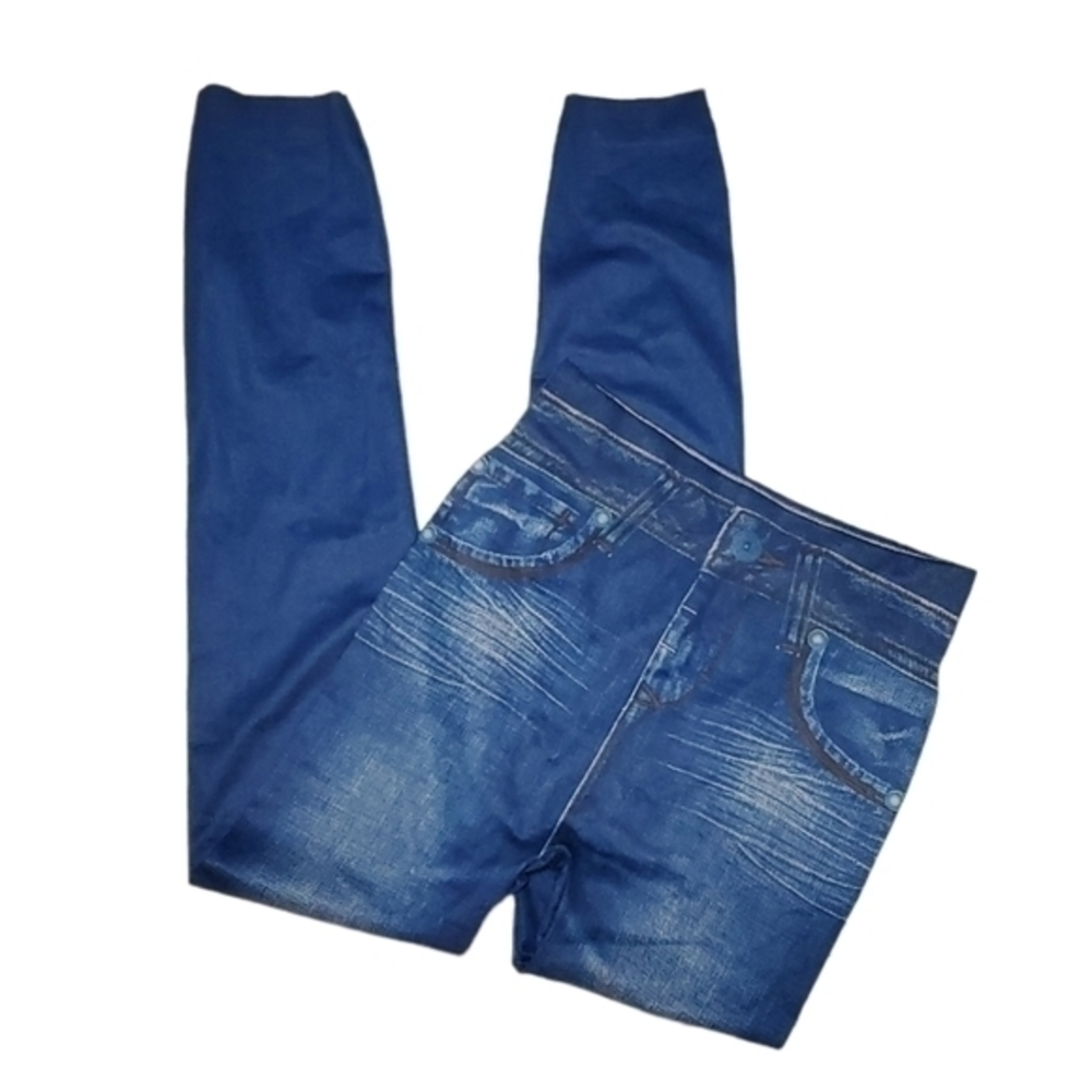Women's Faux Blue Denim Stretchy Jeggings Leggings XS/Small‎
